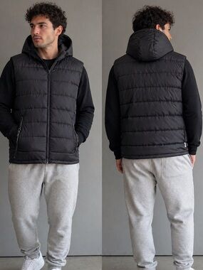 Mavi NWT Black Hooded Puffer Vest Men’s XL Full Zip Quilted Lightweight Jacket
